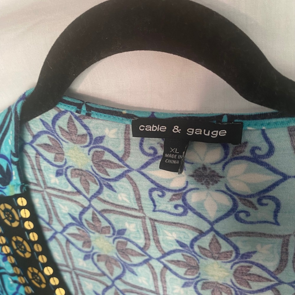 Cable & Gauge Womens XL Teal Blue Geometric Tile Print Embellished V-Neck Tunic - Picture 4 of 5